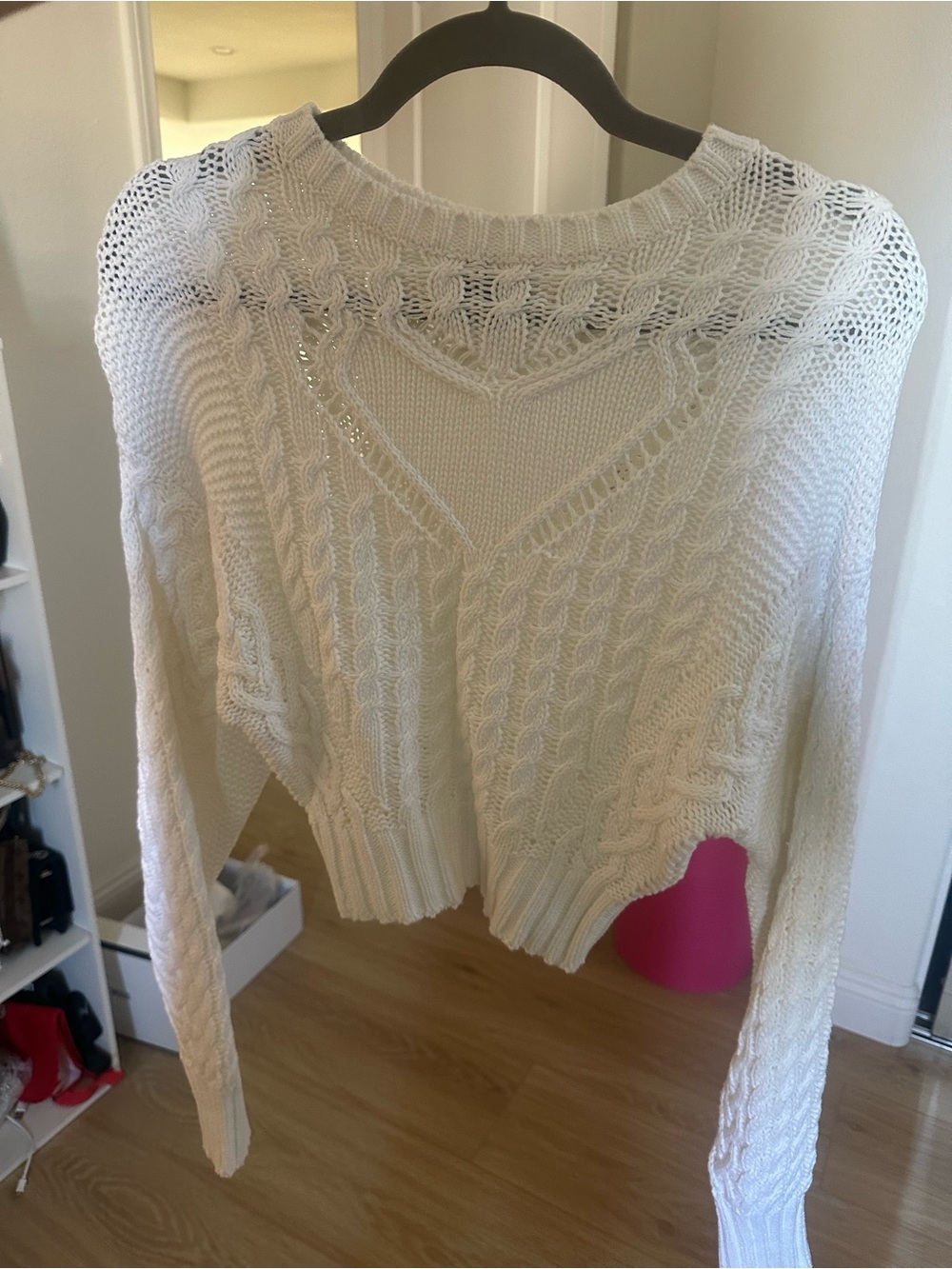 Knit Crewneck Cable Sweater - White